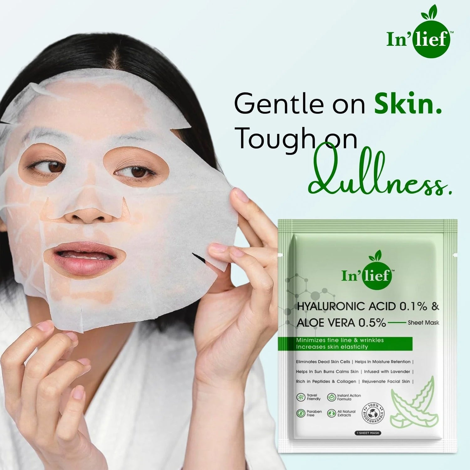 In’lief Hyaluronic Acid 0.1% & Aloe Vera 0.5% Hydrating Facial mask (1 Pc) In’lief Hyaluronic Acid 0.1% & Aloe Vera 0.5% Hydrating Facial mask (1 Pc)